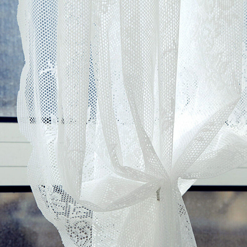 Door Window Sheer Curtain Drape Panel Leaf Voile Tulle Scarfs White