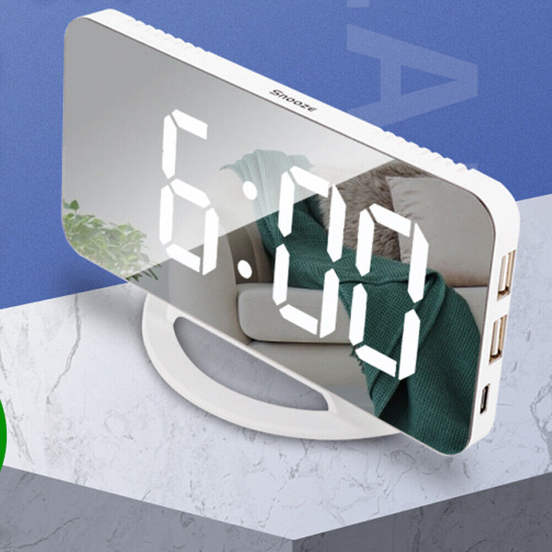 LED Mirror Wake Up Clock Electronic Auto Photosensitive Alarm Clock (A)