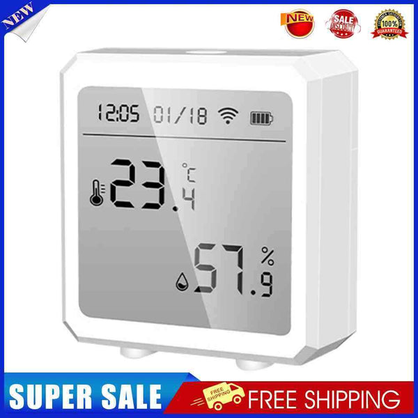 WIFI Temperature Humidity Sensor Indoor Hygrometer with LCD Display (White)
