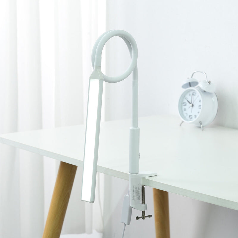 Desk Lamp with Clamp, Dimmable, Flexible Gooseneck Light for Study (White) Newly