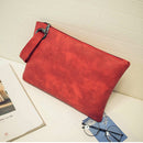 Women PU Leather Clutch Wristlets Purse Wallet Pure Color Handbags Red
