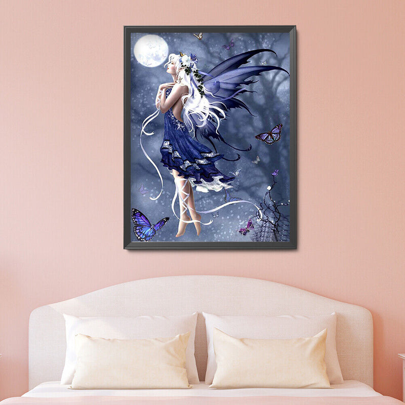 DIY Blue Butterfly Fairy Full Round Drill Kit 5D Mosaic Diamond Painting Craft