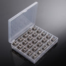 25 Empty Metal Bobbins Spool w/ 25 Grid Storage Case Box for Sewing Machine