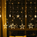 LED Curtain String Light 8Mode Star Moon Plug Night Light  (EU Warm Light)