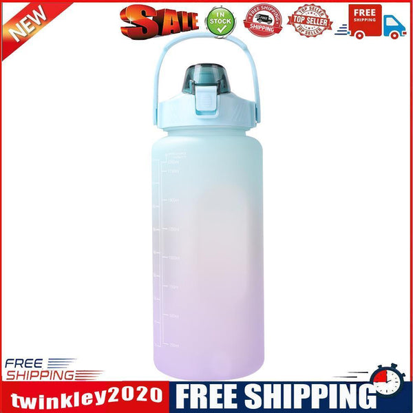 2000ml Water Bottle with Time Marker for Outdoor Sports Drink Cup (Green)