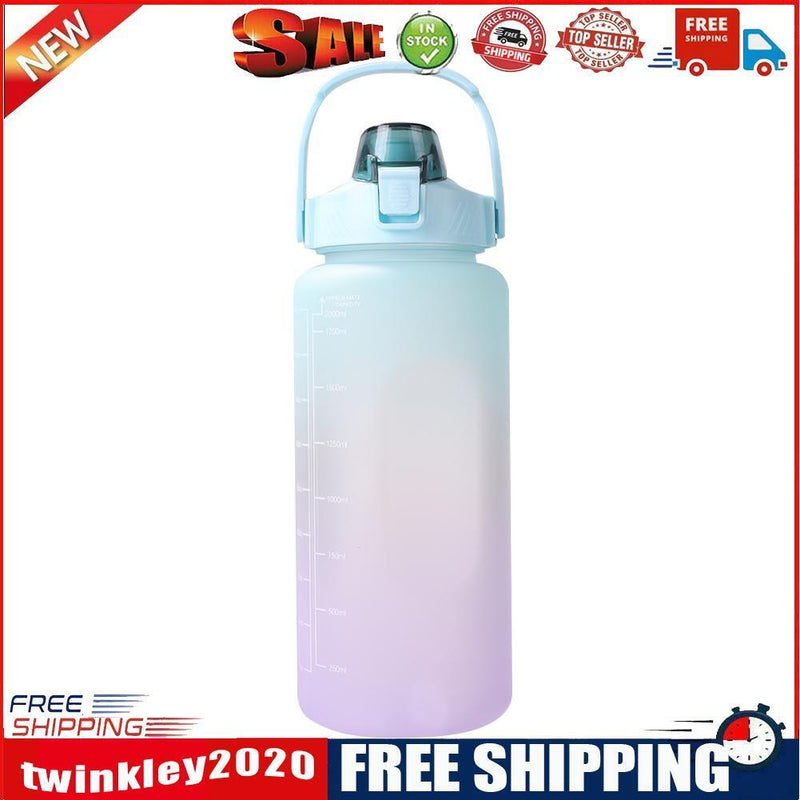 2000ml Water Bottle with Time Marker for Outdoor Sports Drink Cup (Green)