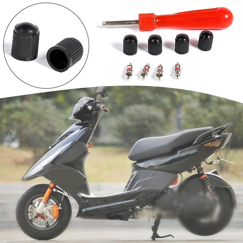 4 Valve Cores+4 Valve Caps+1 Valve Stem Screwdriver Repair Set for Car Bike Bus