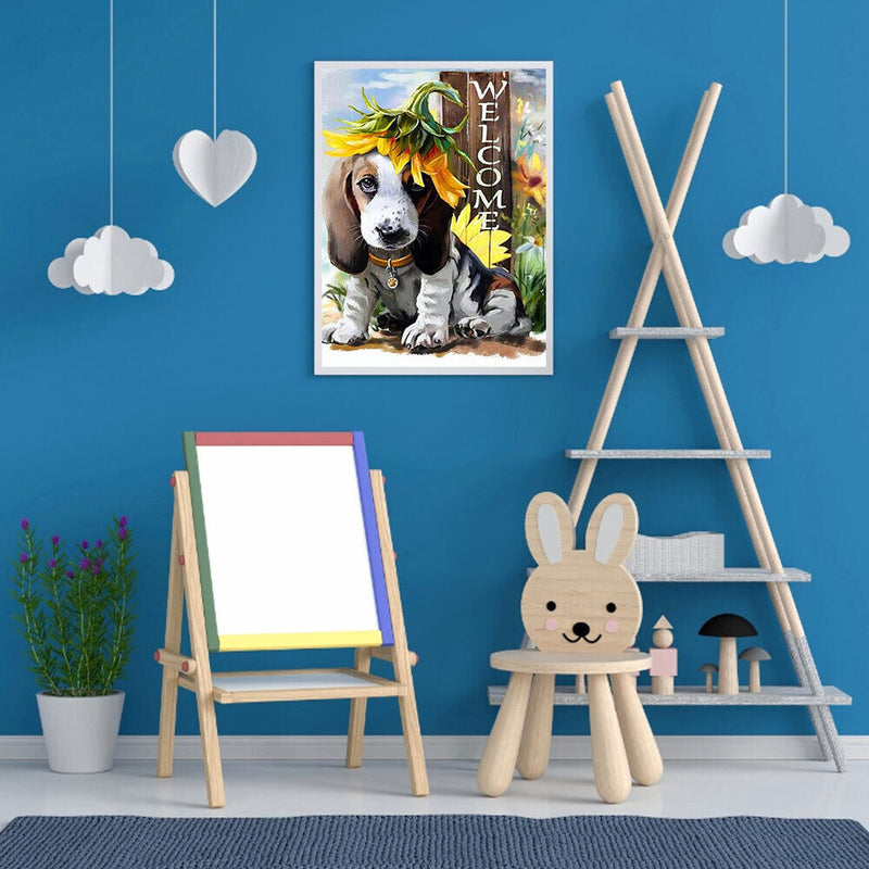 5D DIY Diamond Painting Full Round Drill Welcome Dog Wall Decor Rhinestone Art