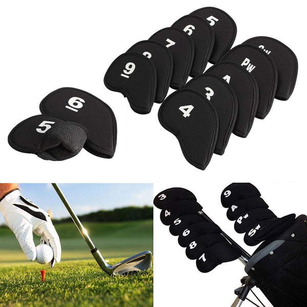 10Pcs Neoprene Golf Iron Head Covers Club Headcovers Protect Set Black UK
