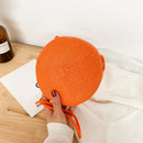Fashion Women Straw Woven Pure Color Messenger Bag Round Purse (Orange)