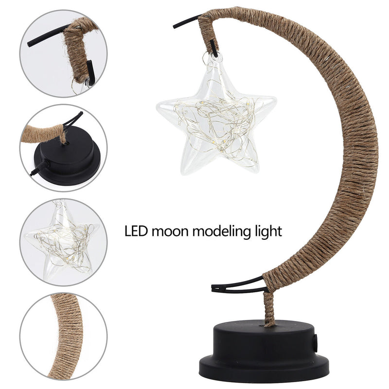 Table Desk Lamp Hemp Rope Star LED Night Light Decor (A Battery Powered) Newly