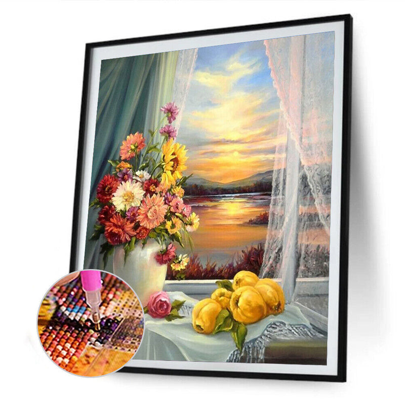5D Full Round Drill Drawing Picture Window Scene Diamond Painting Room Ornament