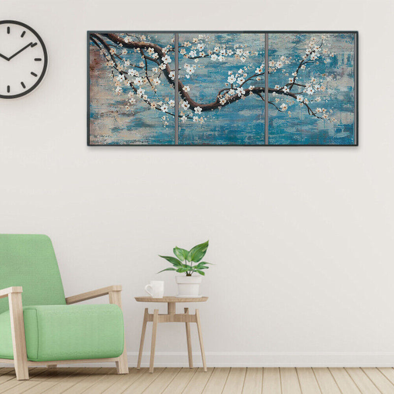 A Plum Blossom Oil Paint By Numbers 3 Panels Canvas DIY Hand Painted Wall A