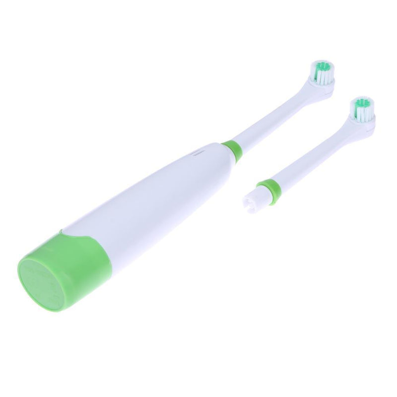 Rotating Anti Slip Waterproof Electric Toothbrush with 2 Brush Heads Green Newly