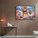 Diamond Painting Full Round Drill Four Cats in Flowers Rhinestone Modern Craft