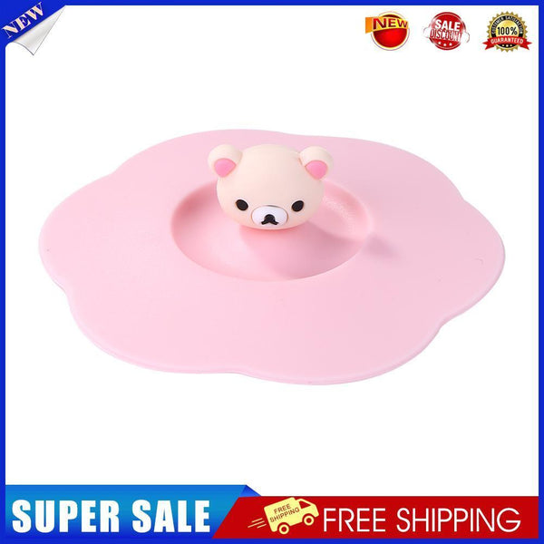 5pcs Silicone Cup Cover Heat-resistant Leak Proof Cartoon Lid(Pink Head)