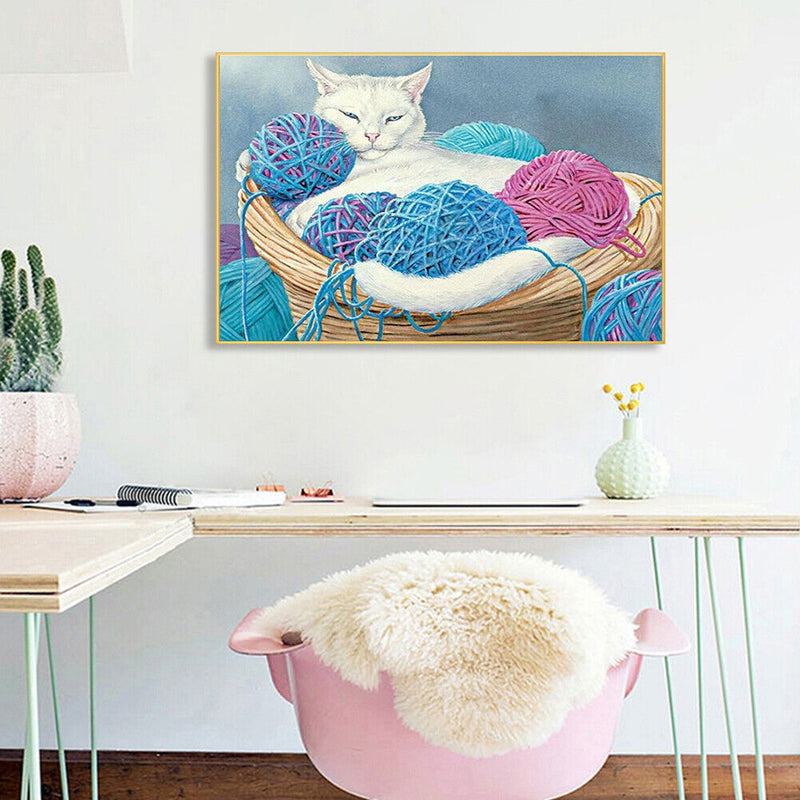 Cat Frameless Oil Paint by Numbers Kit Coloring on Canvas Handpainted Handicraft