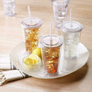 16OZ Double-Walled Cups Plastic Clear with Lid and Insulated 480ml Straw S0R4