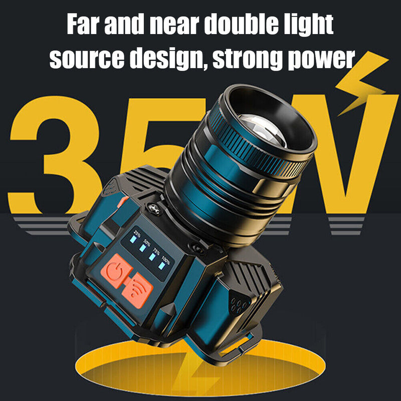 LED Headlamp Power Bank Wave Induction Waterproof Headlight for Camping Hiking