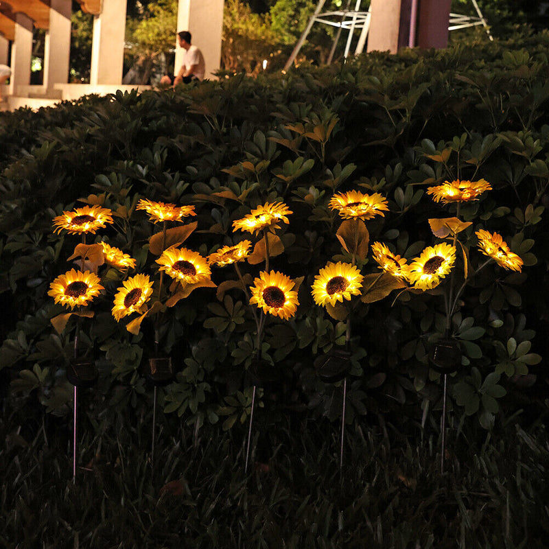 LED Solar Sunflower Shape Light Ground Plug-in Iron Lamp Path Decor (B) Newly