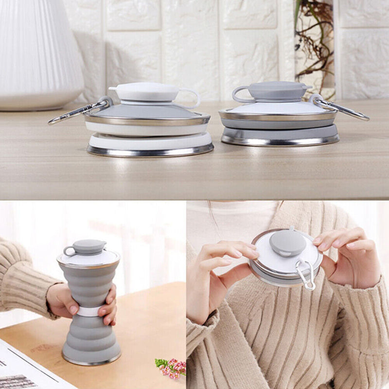 Sports 500mL Collapsible Soft Kettle Outdoor Silicone Water Bottle (Grey) Newly