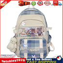 Women Canvas Patchwork Backpack Preppy Style Student Large Knapsack (Blue) Newly