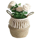 Handmade Foldable Hanging Basket Long White Tassels Laundry Container (S)
