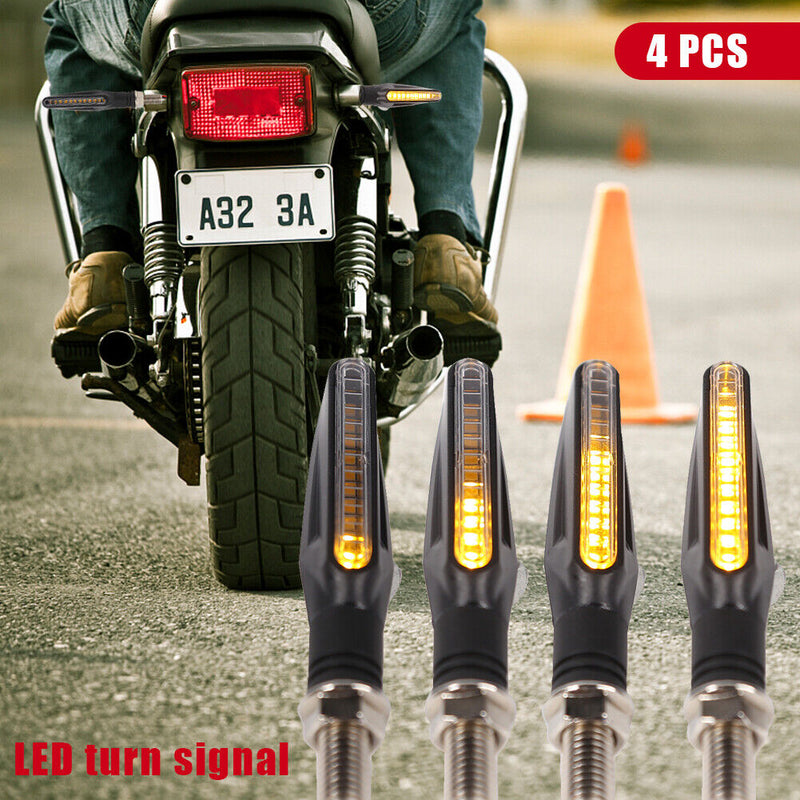 4x Amber LED Motorcycle Turn Signal Flowing Water Bendable Indicator Universal