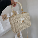 Summer Rattan Straw Shoulder Bag Women Girl Boho Basket Beach Square Box Handbag