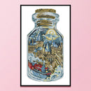DIY Cotton Thread Castle in Bottle Printed Partial Cross Stitch Needlework Carft