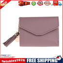 Women PU Leather Short Folding Wallet Tassel Card Coin Purse(Bean Red)