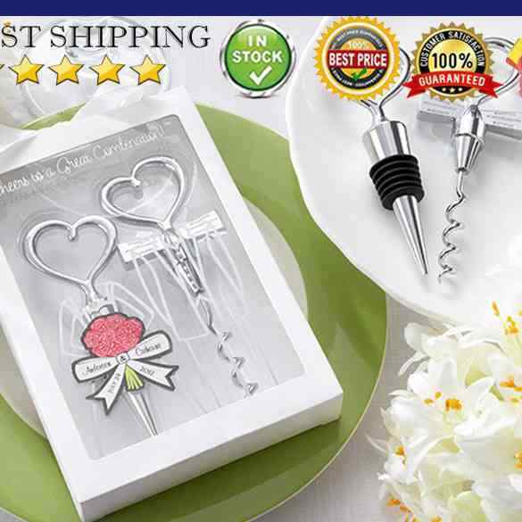 Love Heart Corkscrew Bottle Opener Set Wedding Decor Favors Wine Stopper