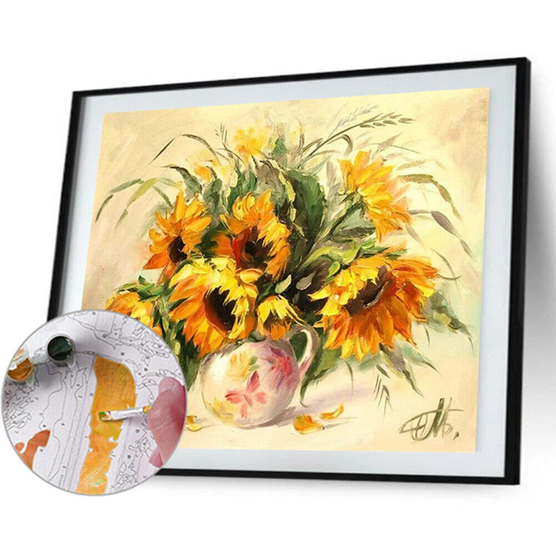 Oil Painting By Numbers Set Sunflower DIY Hand Painted Acrylic Coloring Drawing