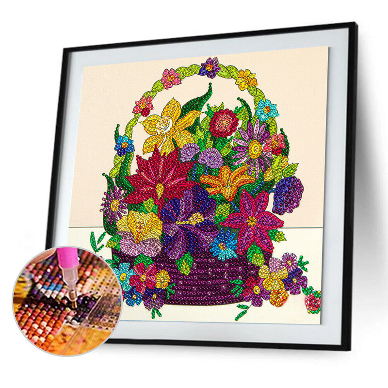 Part Specical Shaped Drill Diamond Painting Flower Basket Mosaic Kit (B044)