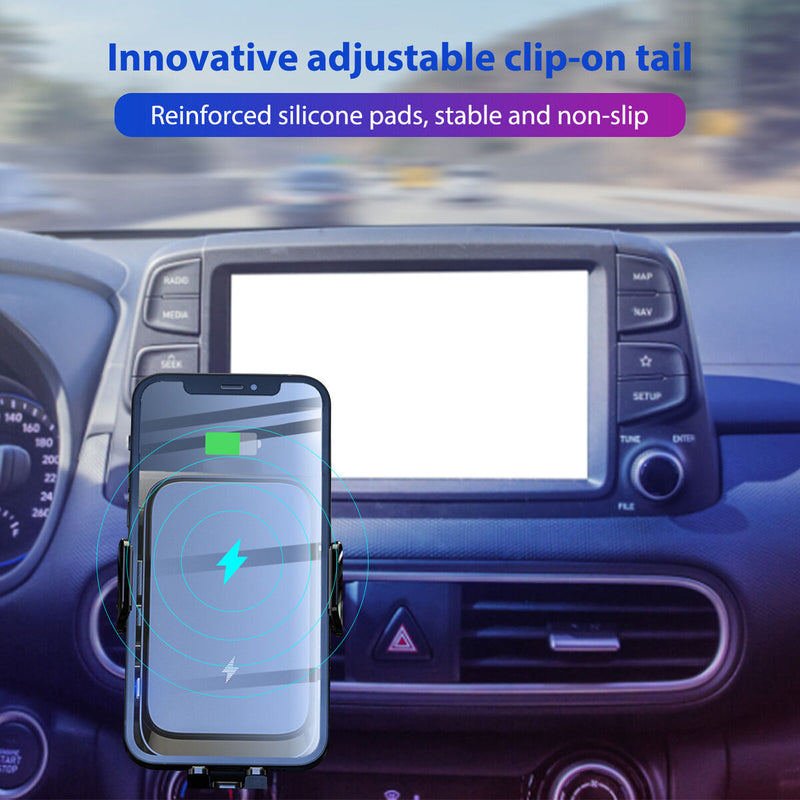 Wireless Car Charger 15W Fast Charging Auto-Clamping Car Phone Holder