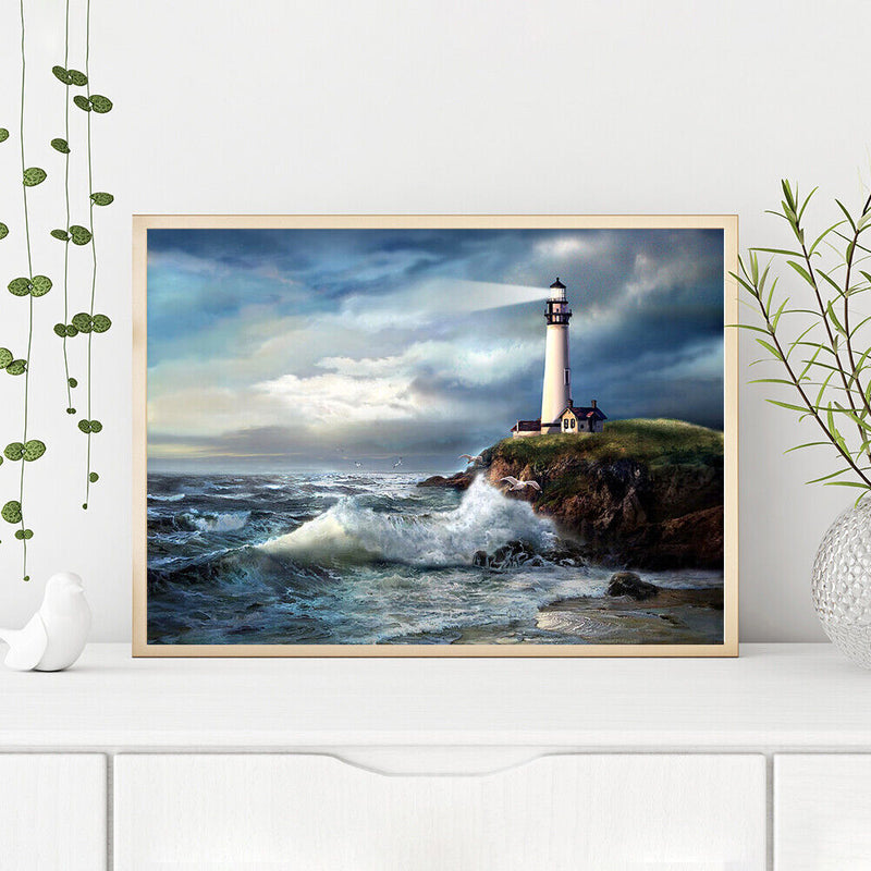 Lighthouse Drawing Frameless DIY Oil Paint by Numbers Canvas Home Decor Kit