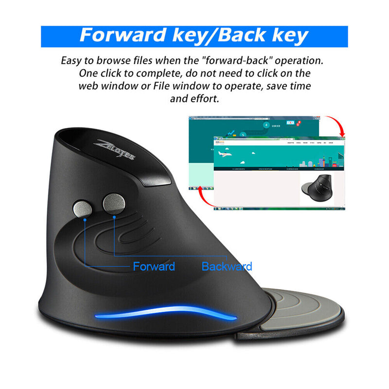 ZELOTES Gaming Mouse Upright Optical Mouse Wireless 6 Button Desktop Game Mouse