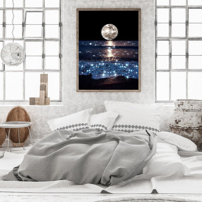 DIY Digital Picture Sea Moon Frameless Oil Painting By Number Acrylic Handi