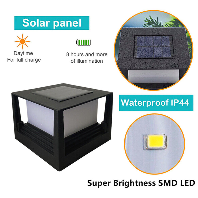 Solar Powered Post Light IP54 Waterproof Outdoor Column Patio Fence Gate Lamp
