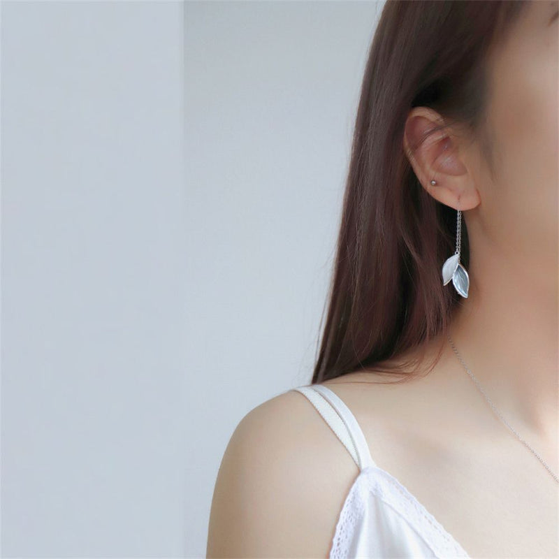 Style Women Leaf Stud Earrings Ear Studs Leaf Ear Thread Jewelry Accessories