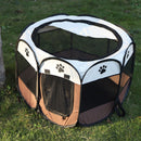 Portable Octagonal Pet Tent Folding Easy Operation Dog Fence Kennel (Brown)