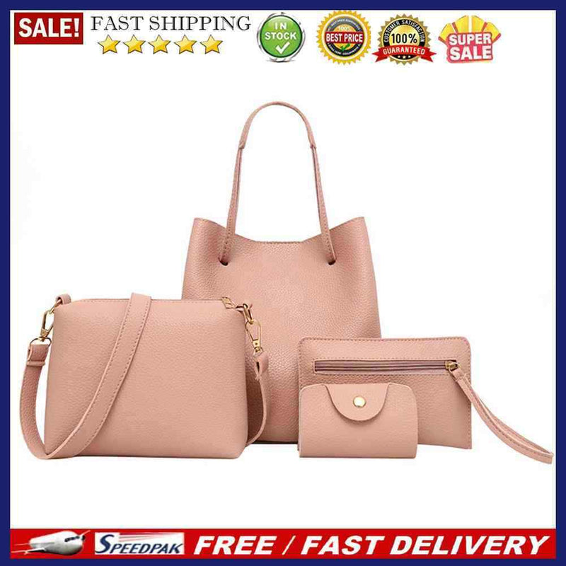 4pcs Set Women Bag Fashion Solid PU Single Shoulder Messenger Bags(Pink)
