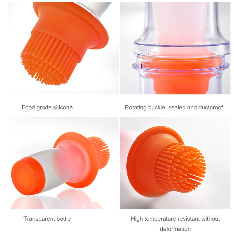 Portable Press Silicone Oil Bottle Brush Storage Cover Baking Tool (Orange)
