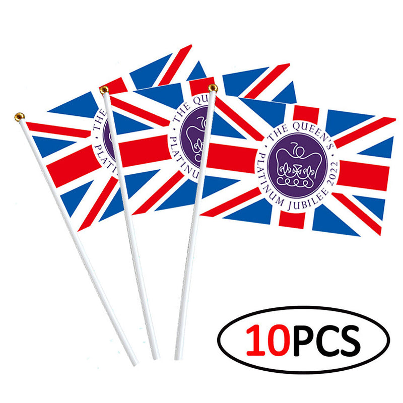 Small Flag 10pcs Queens Elizabeth British Flag Handheld Stick Union Jack Flag