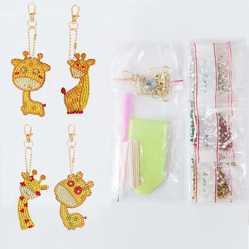4pcs DIY Diamond Giraffe Keychain Full Special Shaped Drill Painting Kit Newly