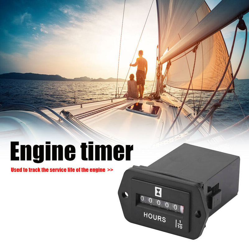 HM002 Mechanical Hour Meter Rectangular Hourmeter for 6-80V DC Power Equipm