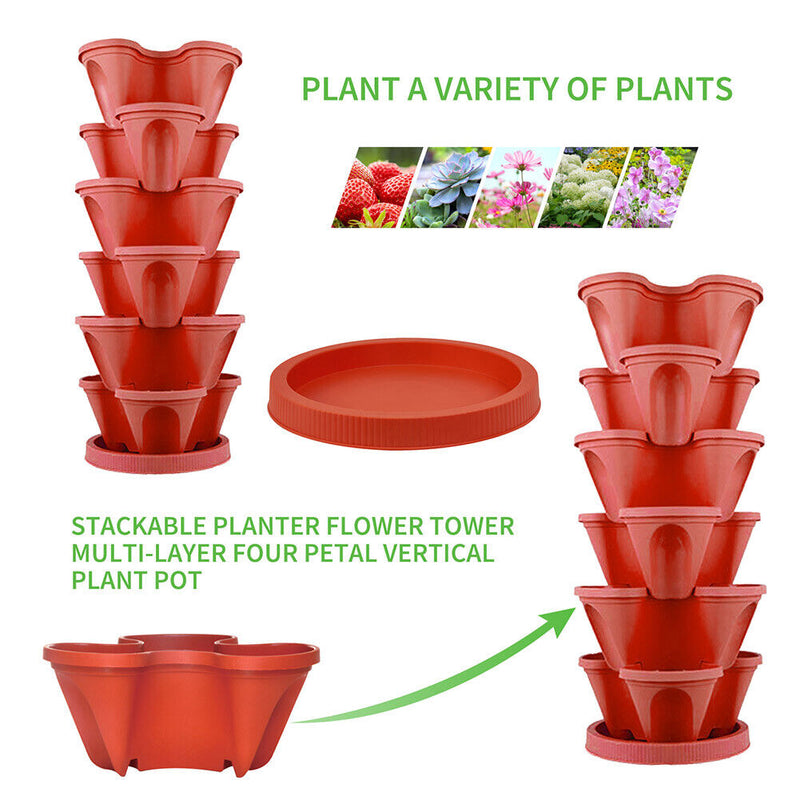 Strawberry Planter Pot Stackable Flowerpots Plants Seedling Holder (Red) Newly