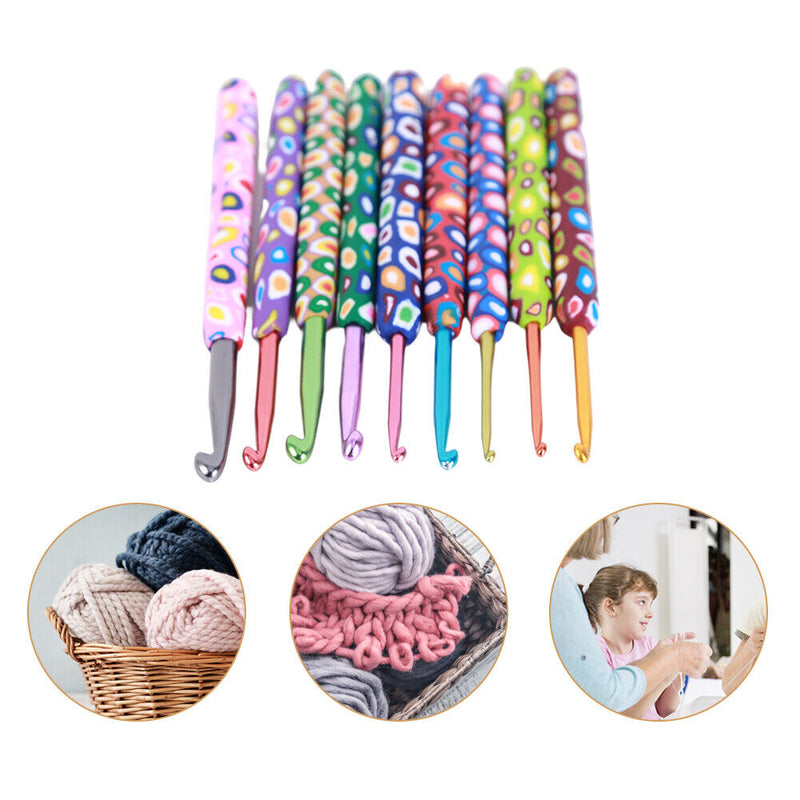 9pcs Soft Alumina Crochet Hooks Knitting Needle Set DIY Sewing Tools (B) Newly