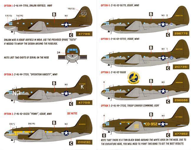Caracal Decals 1/72 CURTISS C-46 COMMANDO USAF & USN Versions