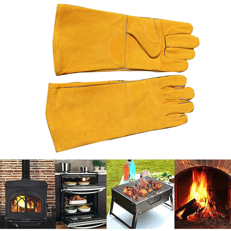 Thick Cowhide Kitchen BBQ Gloves Heat Resistant Barbecue Stove Welding Gloves